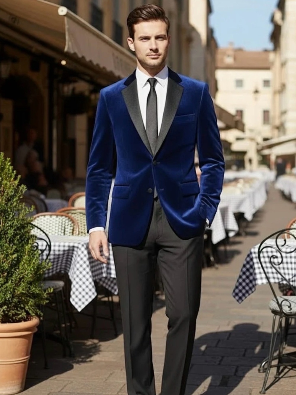 Vinci Blue Velvet Tuxedo Jacket